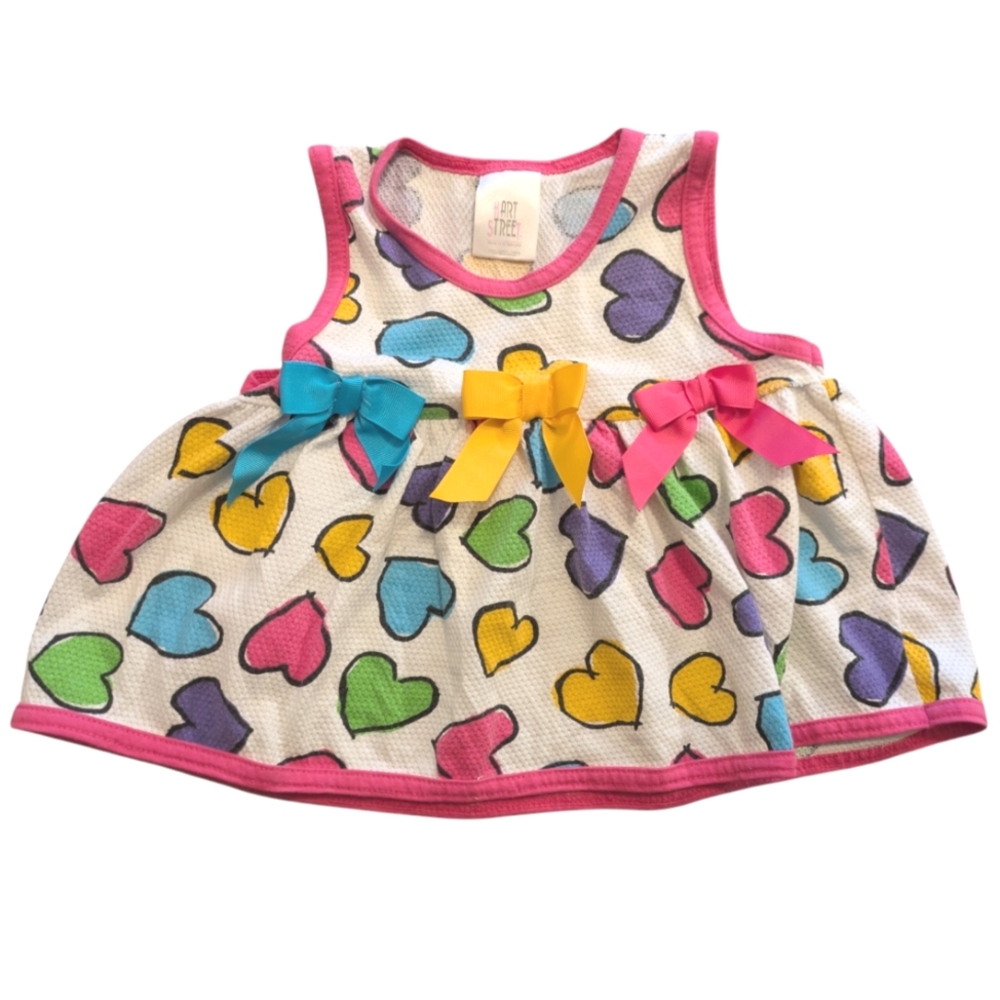 Vintage 90s Size 6X Tank Top with Colorful Heart Pattern and Bows, Valentine's